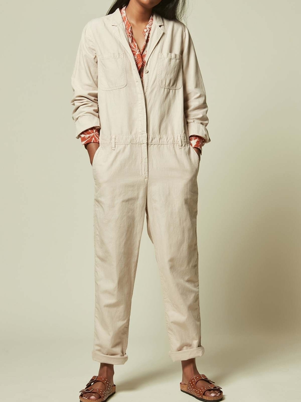 Levi's Cream Utility Jumpsuit with Drawstring Waist-Size:L